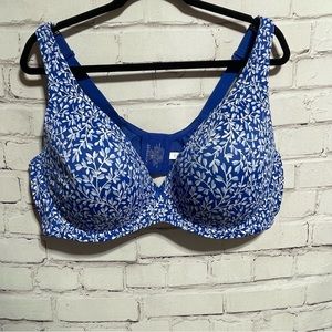 Catherines Intimates Plunge Bra Blue White Floral 48D Wired Padded